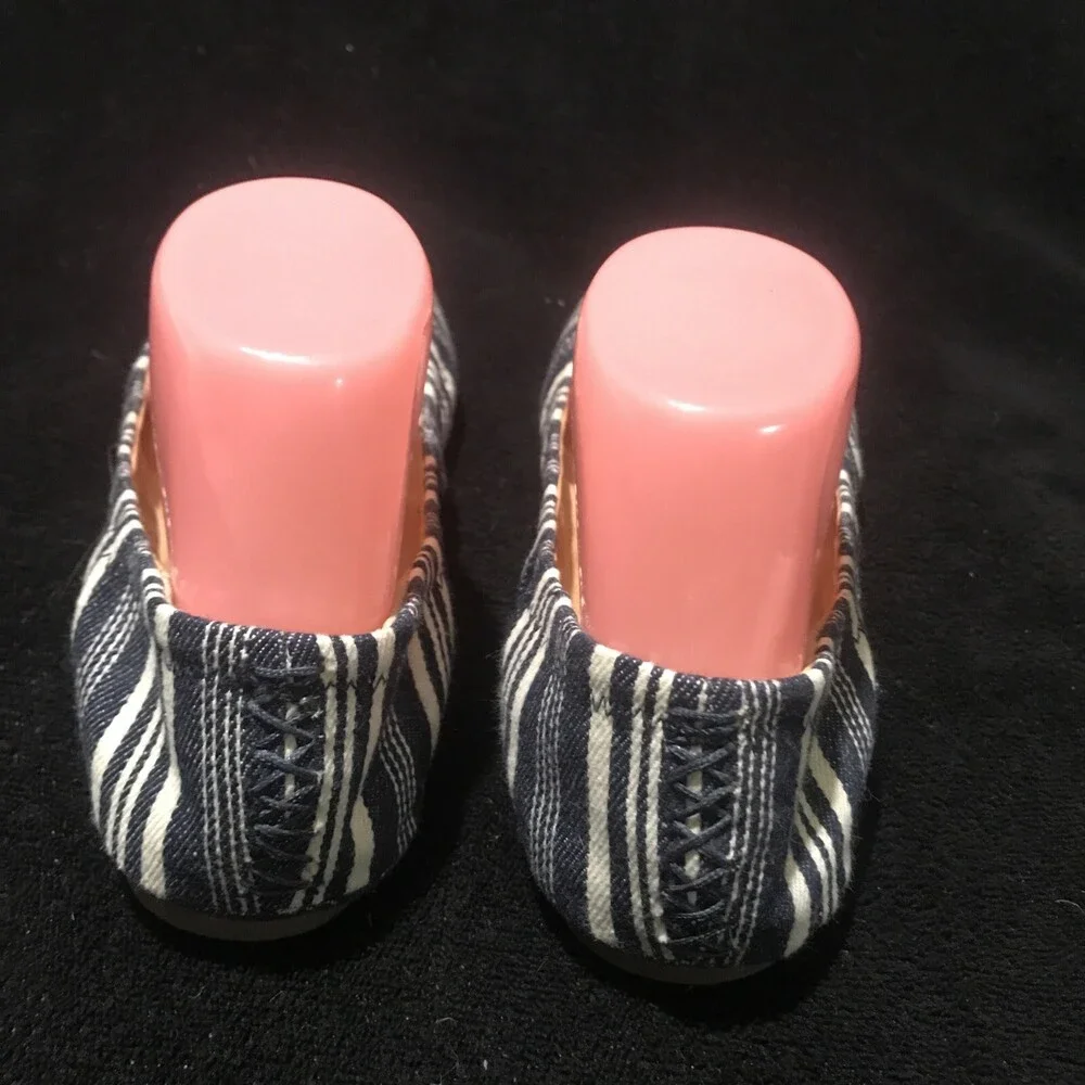 Lucky Brand Emmie Navy Blue & White Striped Ballet Flats Sz 7.5M Nautical Preppy